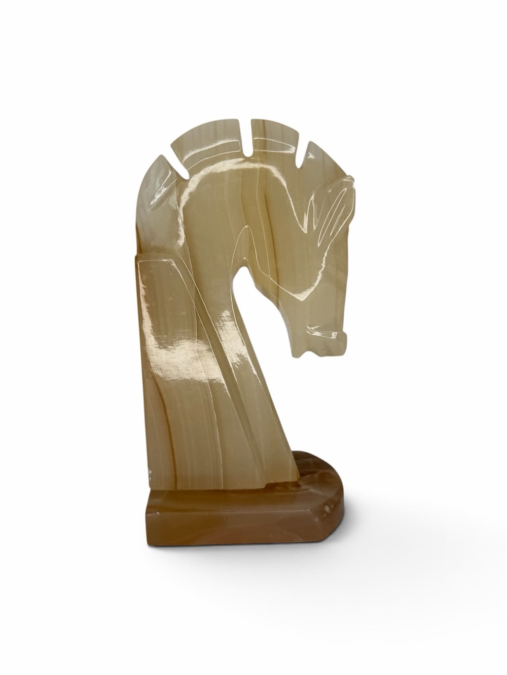 Vintage Trojan Horse Head Bookend Carved Onyx Rock Stone 7” MCM